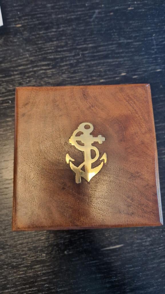 Antieke Nautische Kompas Zonnewijzer in Houten Kistje, Ophalen of Verzenden