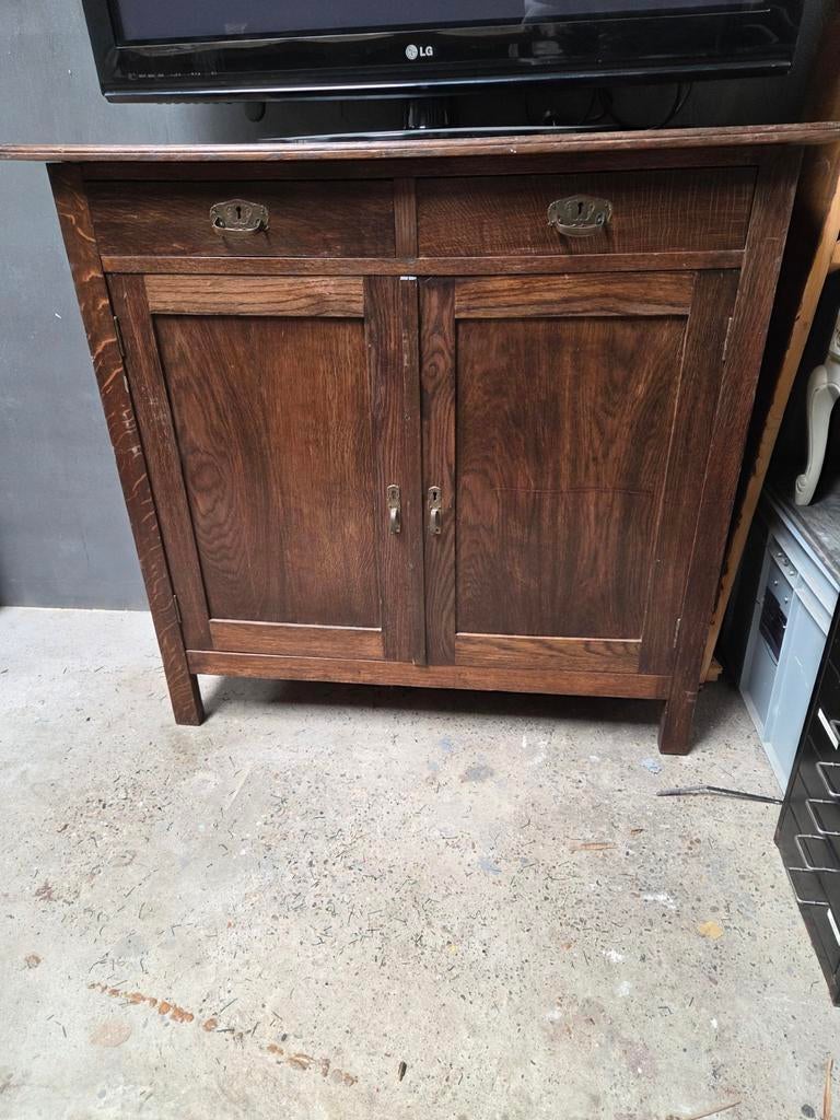 Vintage eikenhouten kastje met lades en deuren, Huis en Inrichting, Kasten | Dressoirs, Gebruikt, Eikenhout, Vintage, Klassiek