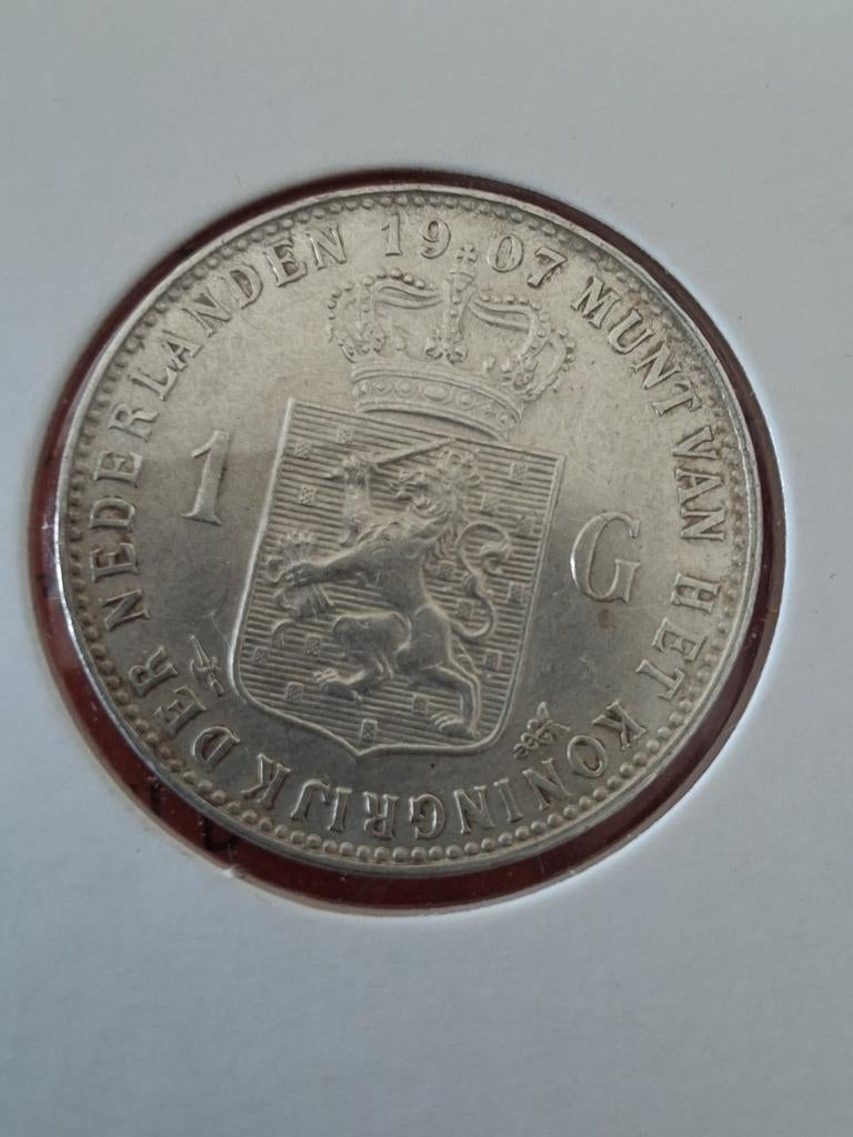 Zilveren Gulden Wilhelmina 1907 - Prachtig exemplaar, Postzegels en Munten, Munten | Nederland, 1 gulden, Zilver, Ophalen of Verzenden