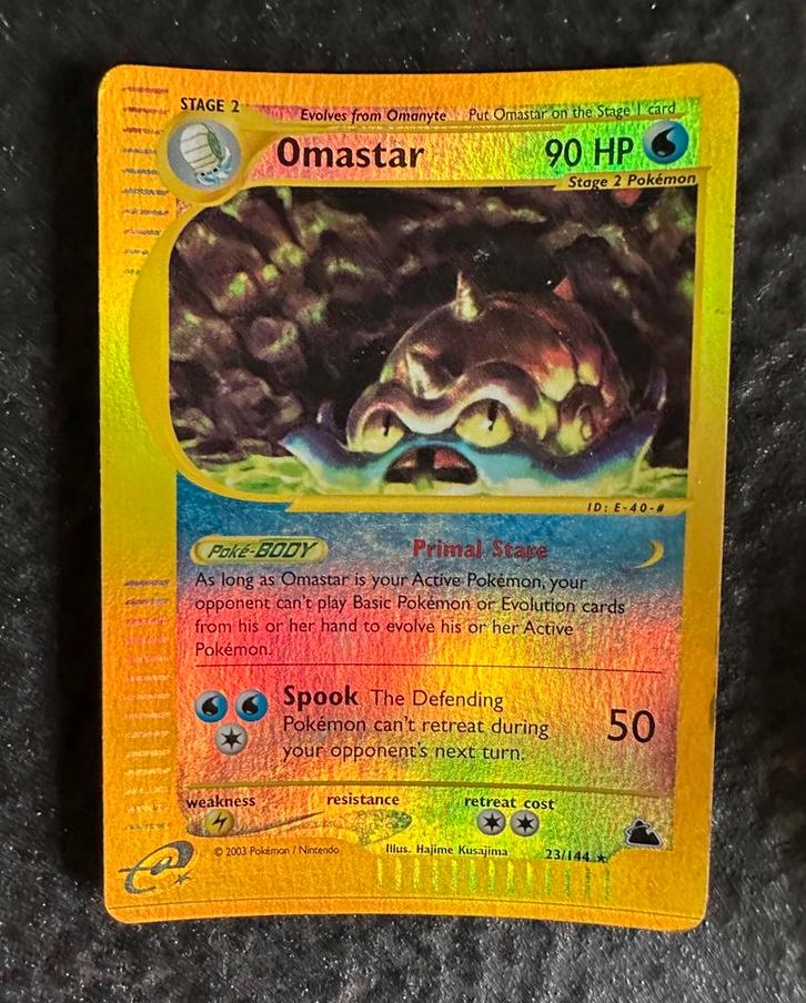 Pokémon kaart Omastar 23/144 Reverse Holo uit 2003, Hobby en Vrije tijd, Verzamelkaartspellen | Pokémon, Zo goed als nieuw, Losse kaart
