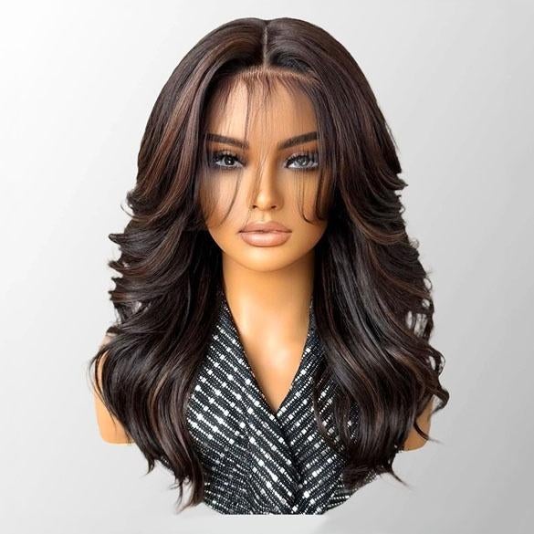 Lace front pruik lang bruin haar met grove slag model Imra, Verzenden, Nieuw, Pruik of Haarverlenging