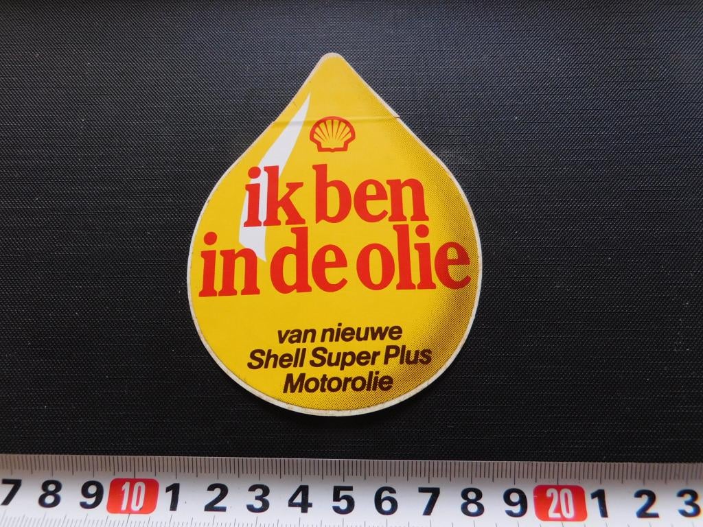 sticker SHELL Ik ben in de Olie van nieuwe Shell Super Plus, Verzamelen, Stickers, Ophalen, Zo goed als nieuw