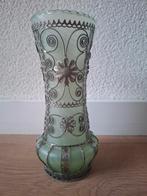 Antiek groen vaasje met metalen overlay, Ophalen of Verzenden