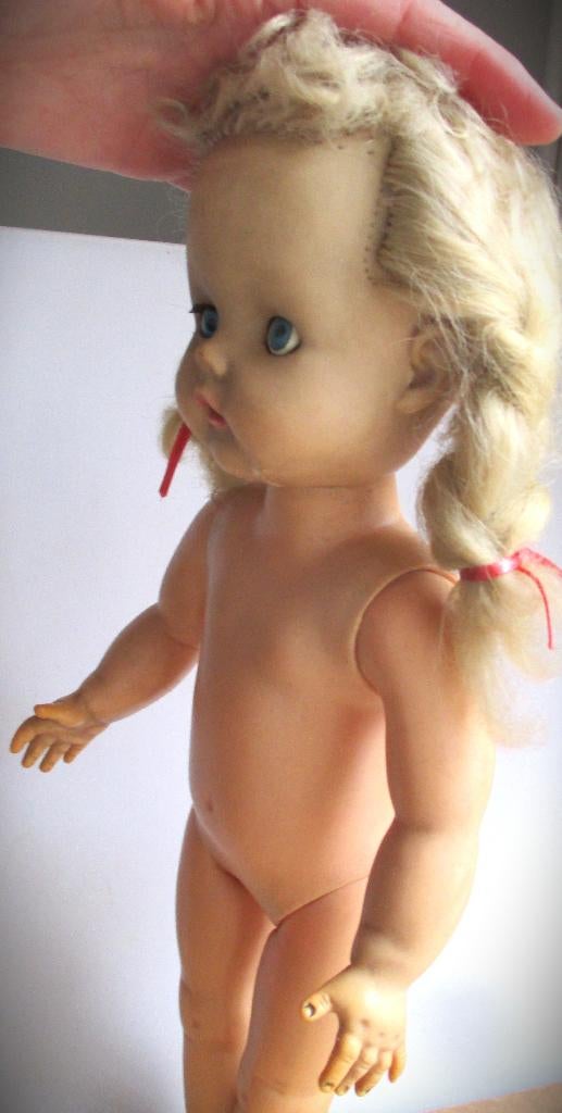 Pop Jaren 50~Blauwe ogen~Beweegbaar~Blond haar, Verzamelen, Poppen, Ophalen of Verzenden, Gebruikt, Pop