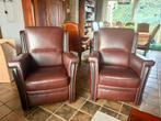 Tweezitsbank en 2 fauteuils - Donkerbruin leer (Mol & Geurts, Ophalen, Gebruikt, Leer, 75 tot 100 cm
