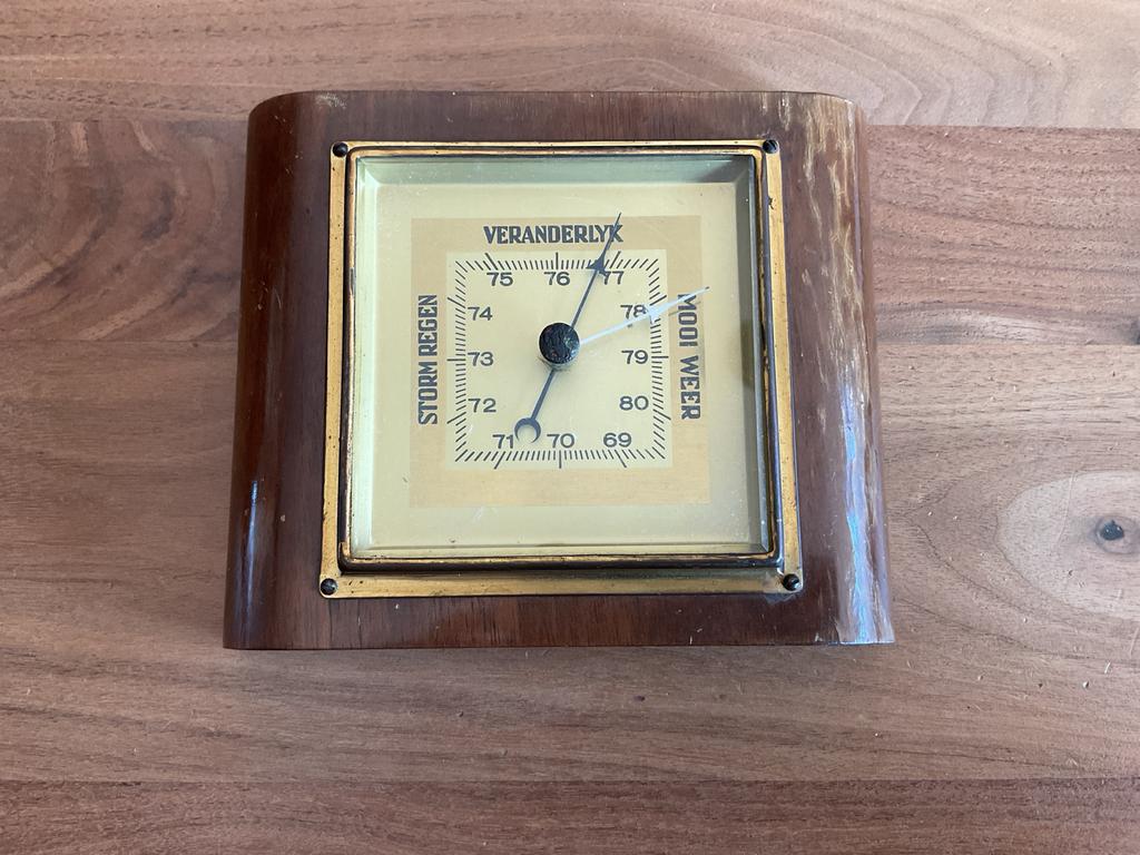 Antieke Barometer - Houten Behuizing - Mooi Weer/Storm Regen, Ophalen of Verzenden, Gebruikt, Barometer
