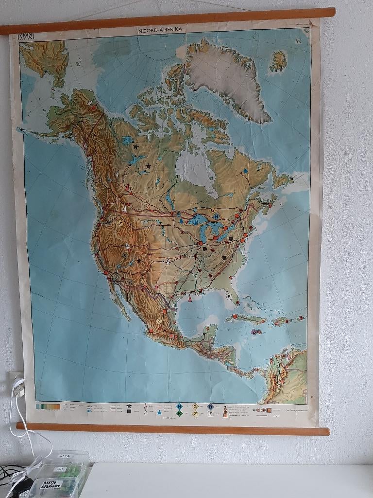 oude schoolkaart Noord –Amerika, Antiek en Kunst, Ophalen, Aardrijkskunde