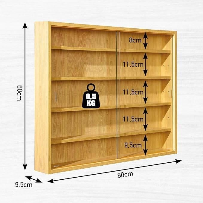 Verzameldisplaykast, Hangende vitrinekast, Wandvitrinekast, Met deur(en), Eikenhout, Nieuw, Minder dan 25 cm