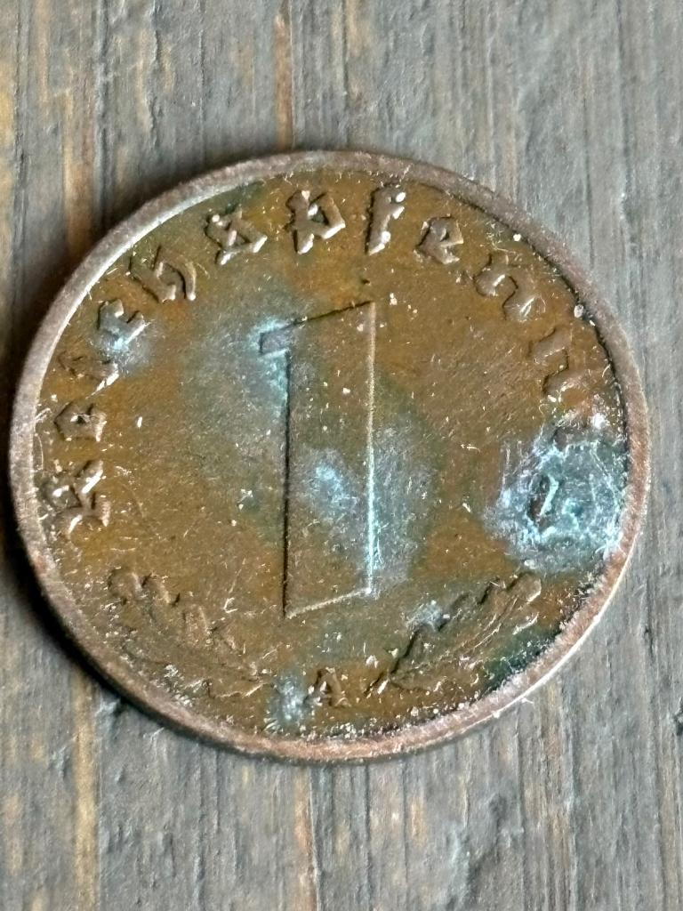 1 Pfennig 1938A met swastika, Postzegels en Munten, Ophalen of Verzenden, Duitsland, Losse munt