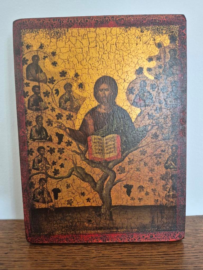 Mooie vintage icoon – Christus de Ware Wijnstok (16 x 20, Antiek en Kunst, Antiek | Religie, Ophalen of Verzenden
