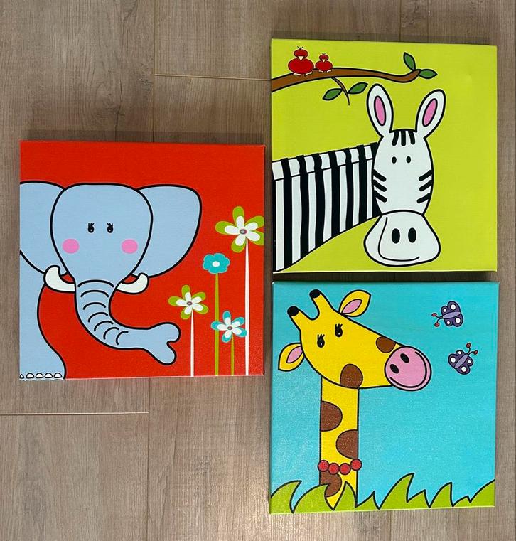 Schilderijtjes kinderkamer, Huis en Inrichting, Woonaccessoires | Schilderijen, Tekeningen en Foto's, Gebruikt, Schilderij, Minder dan 50 cm