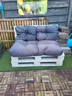 Palletbank met kussens, Tuin en Terras, Tuinsets en Loungesets, Ophalen, Gebruikt, Hout, 2 zitplaatsen