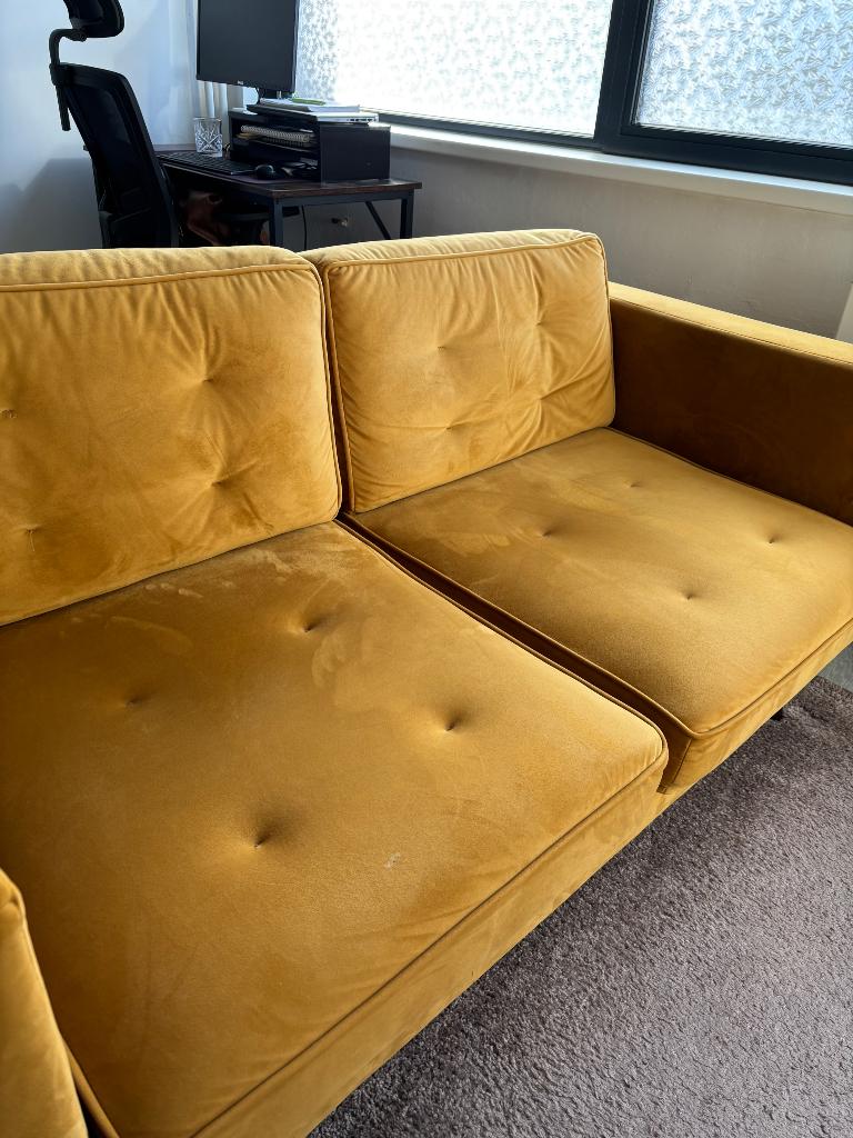 Gele bank, Huis en Inrichting, Banken | Bankstellen, Ophalen, Gebruikt, 150 tot 200 cm, Tweepersoons
