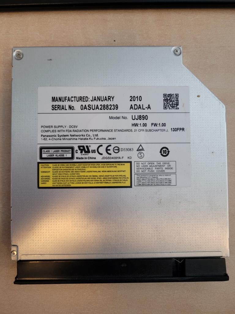 Panasonic UJ890 DVD RW slimline speler voor Laptop, Computers en Software, Optische drives, Gebruikt, Intern, MacOS, Windows, Cd