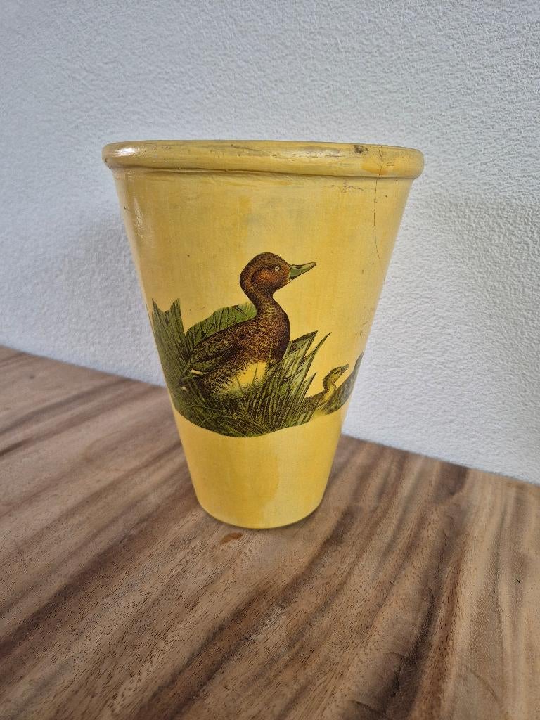Vintage Vaas/ bloempot met eenden, Na, Na, Rond, Binnen