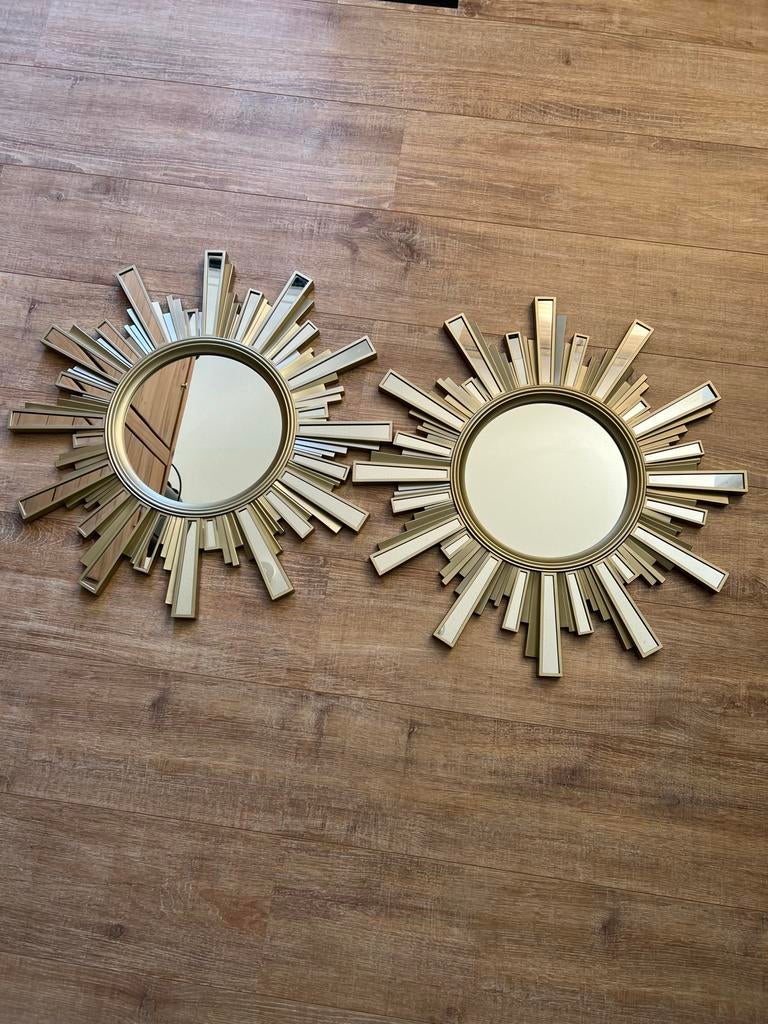 Set van 2 gouden zonnespiegel wanddecoraties, Huis en Inrichting, Ophalen, Zo goed als nieuw, Rond, 50 tot 75 cm