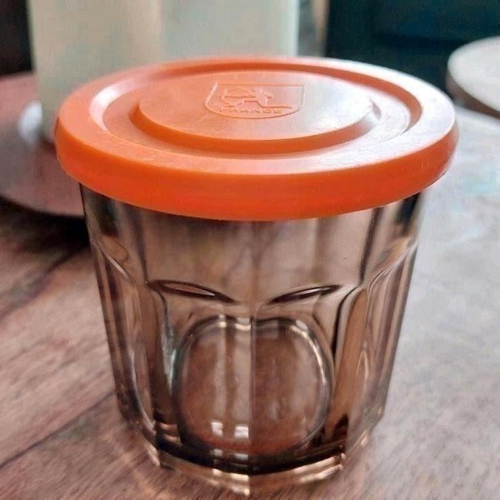 Vintage jaren 70 Arcoroc rookglas voorraadpot met deksel, Ophalen of Verzenden, Zo goed als nieuw, Glas, Overige stijlen