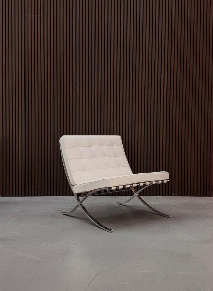 Knoll Barcelona Chair -  Wit leder, Antiek en Kunst, Antiek | Meubels | Stoelen en Banken, Ophalen of Verzenden