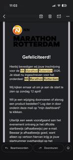 Aangeboden: Startbewijs voor de NN marathon Rotterdam 2026