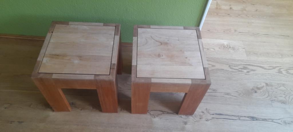 Set van 2 houten bijzettafeltjes, Ophalen, Minder dan 45 cm, Minder dan 55 cm, Vierkant