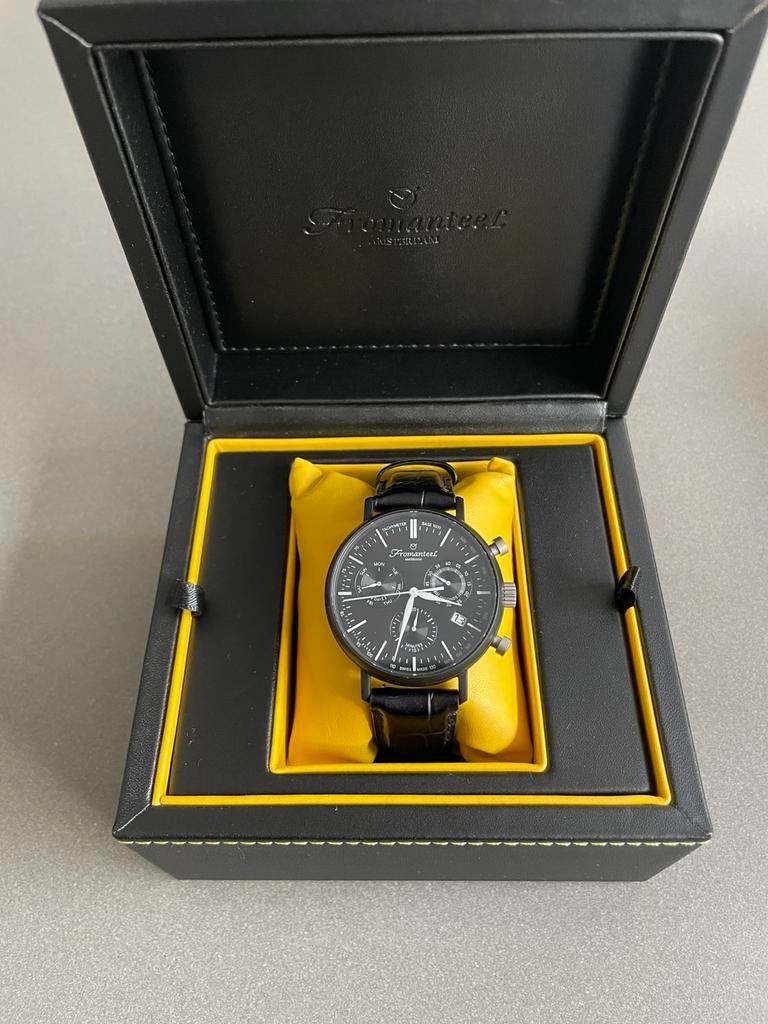 Zwarte Fromanteel Generations Chronograph horloge, Overige merken, Zakhorloge, Leer, Staal