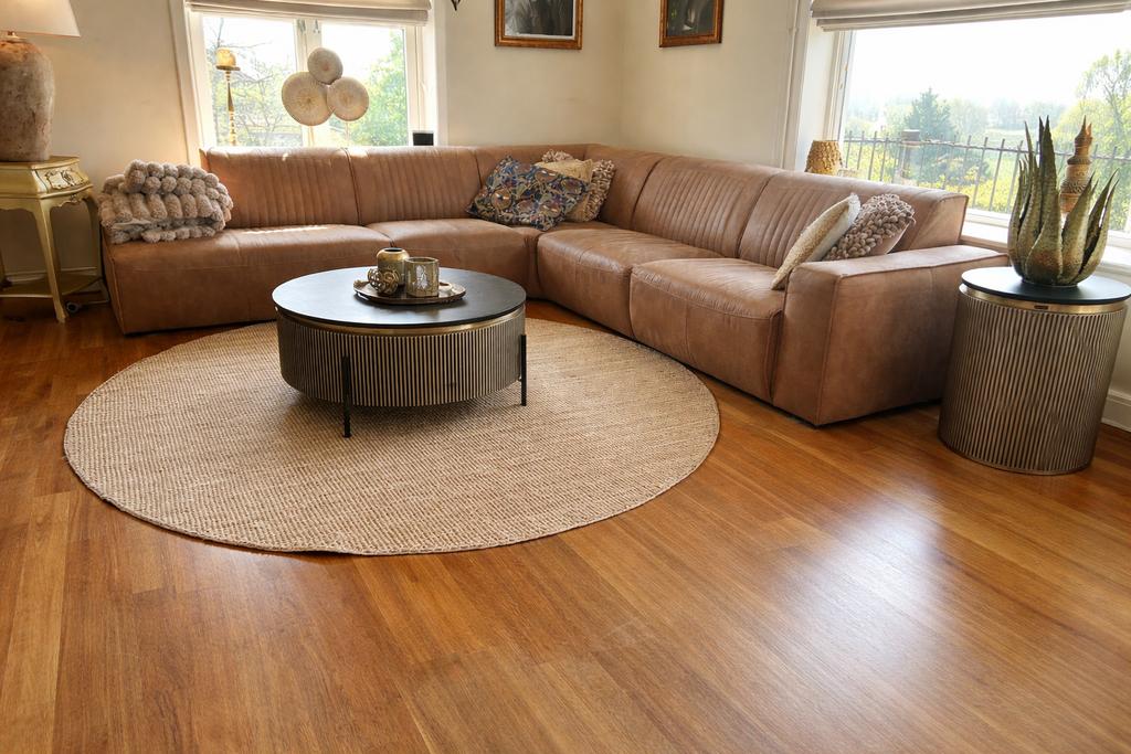 Hoekbank cognac kleur - Gebruikt, voor een leuke prijs, Huis en Inrichting, Banken | Bankstellen, Ophalen, Overige materialen
