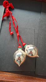 Antieke glazen kerstversiering lint met 2 pegels, Diversen, Kerst, Ophalen of Verzenden
