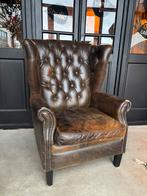 Chesterfield Oorfauteuil + hocker merk  Rofra, Gebruikt, 75 tot 100 cm, Rofra, Leer