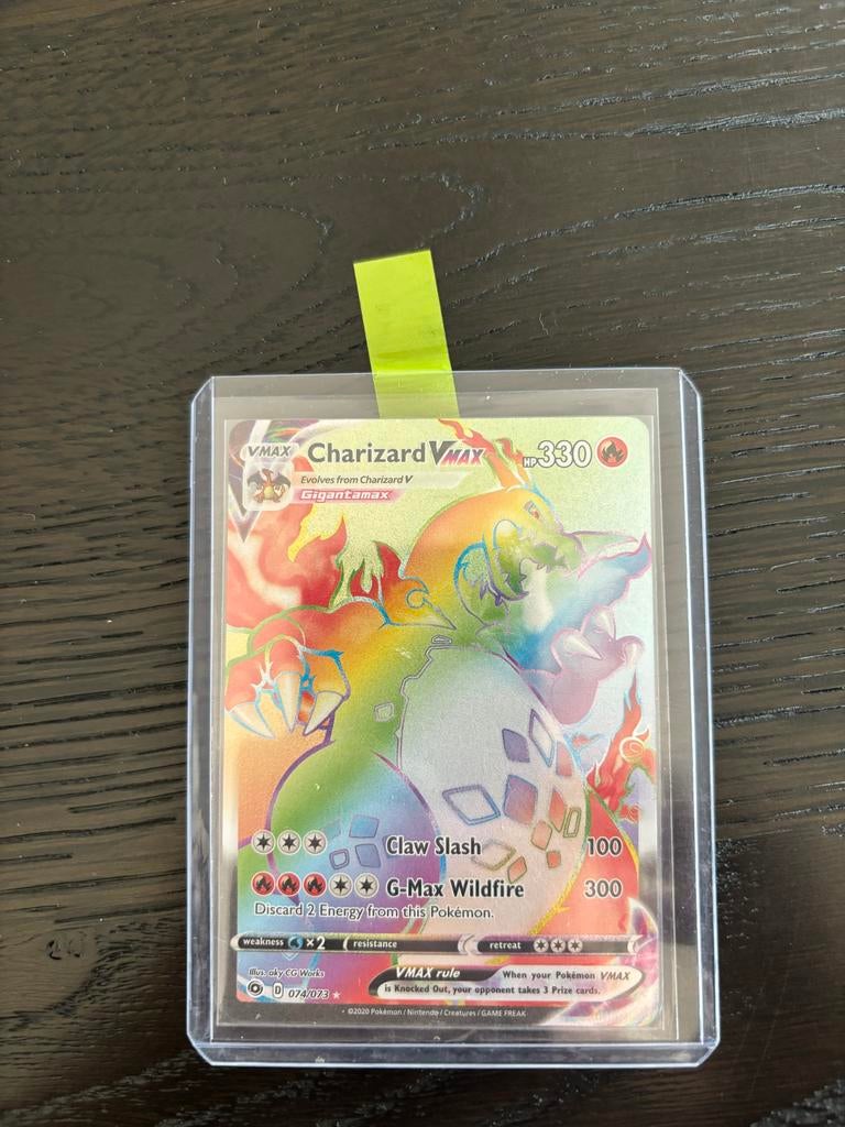 Charizard VMAX Rainbow Rare Pokémon Kaart (SWSH074/073), Ophalen, Zo goed als nieuw, Losse kaart, Foil