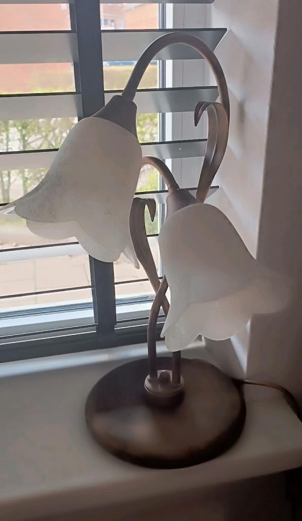 Florentijnse Tafellamp / Bloemenlamp – Brons & Glas, Ophalen of Verzenden