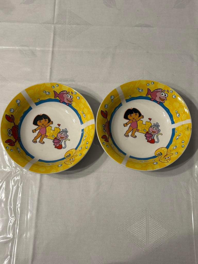 2 Dora the Explorer kinderkommen, Gebruikt, Keramiek, Ophalen of Verzenden, Kom(men)