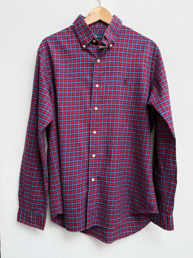 Ralph Lauren Tartan Flanellen Overhemd Rood Blauw Maat L, Ophalen of Verzenden, Zo goed als nieuw, Blauw, Halswijdte 41/42 (L)