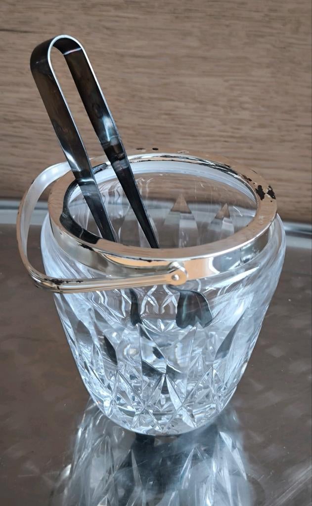 Vintage kristal glas ijsemmer + WMF verzilveren ijstang, Ophalen of Verzenden