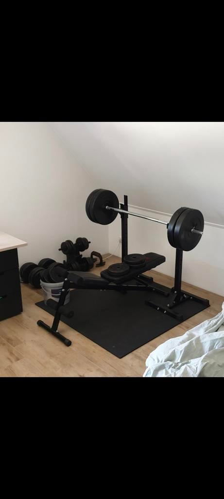 Complete Home Gym Set met Bankje en Gewichten, Sport en Fitness, Fitnessmaterialen, Ophalen, Gebruikt, Benen, Fitnessbank