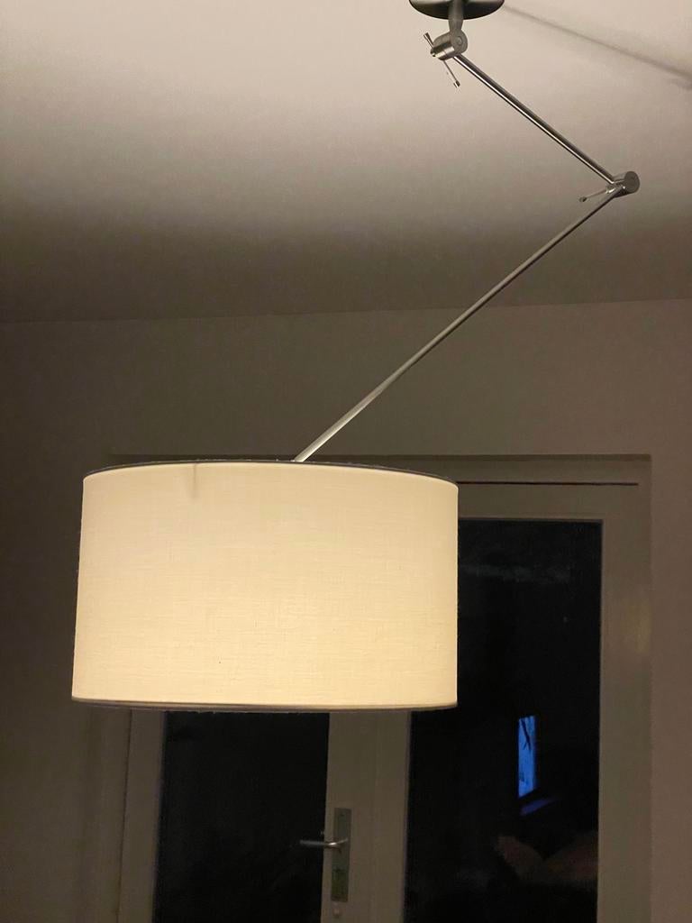 Plafondlamp met verstelbare arm en stoffen kap, Ophalen, Gebruikt, Metaal