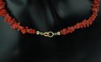 Bloedkoraal antieke ketting 14k slot goud dames stokjes, Verzenden, Goud, Ketting, Met edelsteen