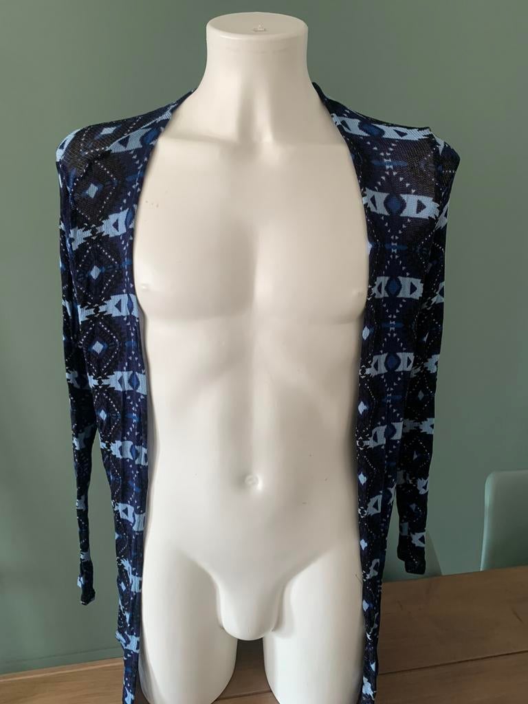 Blauw vest figuurtjes L vesten cardigans hippie boho, Verzenden, Nieuw, Maat 42/44 (L), Blauw