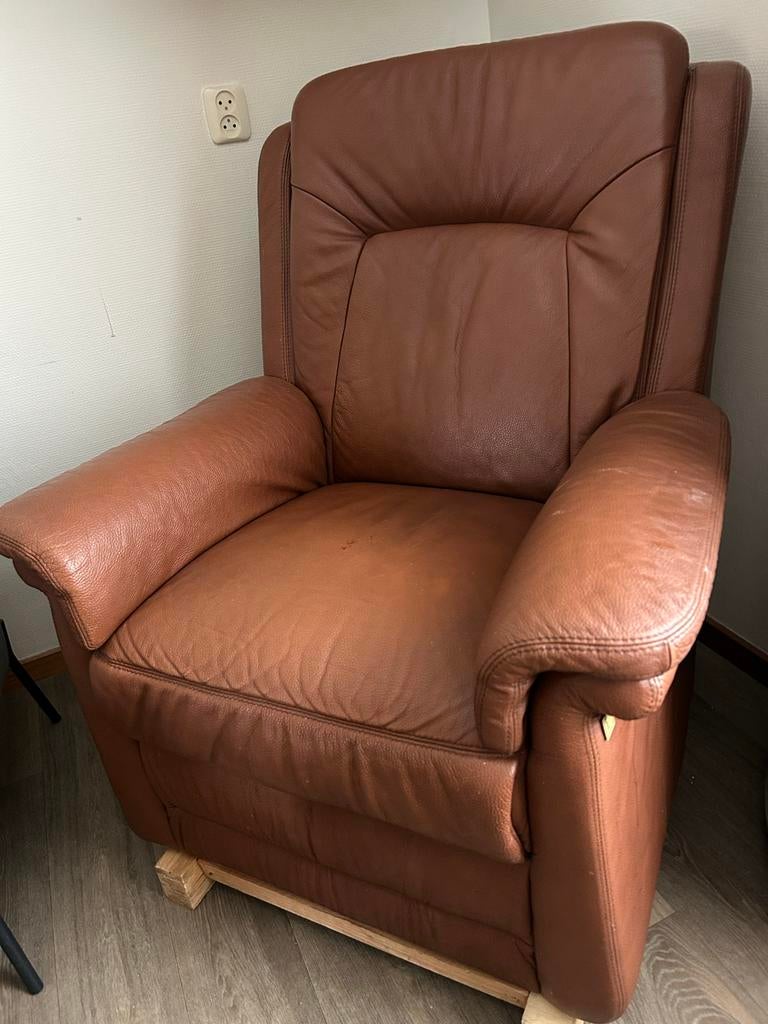 Bruine leren stoel, Huis en Inrichting, Stoelen, Gebruikt, Eén, Leer, Bruin, Ophalen of Verzenden