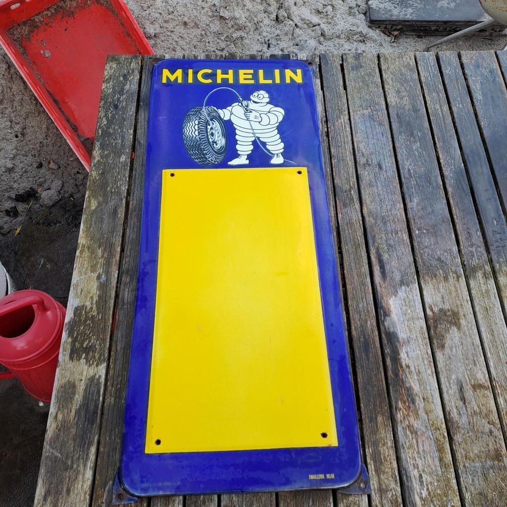 Michelin emaille bord 85x36cm uit 1955, Verzamelen, Ophalen of Verzenden