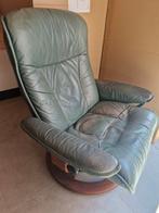 Groene leren fauteuil stressless, Huis en Inrichting, Stoelen, Ophalen, Gebruikt, Overige kleuren, Leer