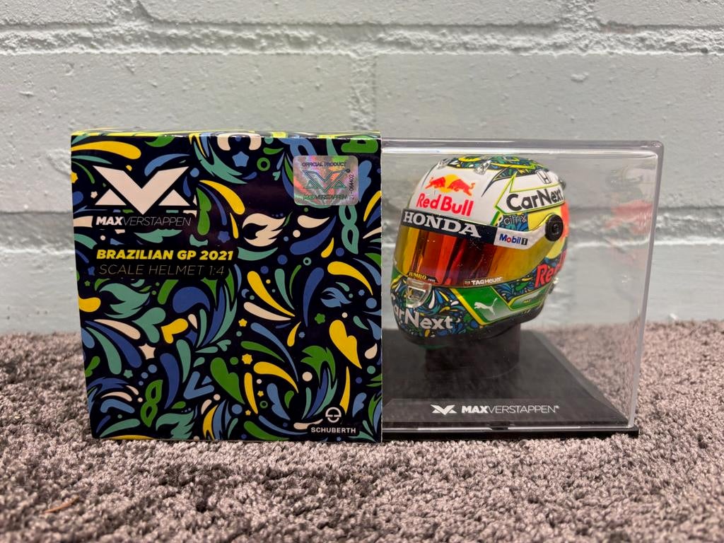 Max verstappen helm 1:4 brazilie 2021, Verzamelen, Ophalen of Verzenden, Zo goed als nieuw, Formule 1
