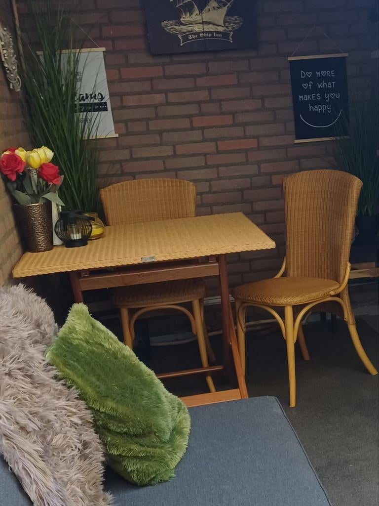 Rotan set met 2 stoelen en inklapbare tafel, Ophalen, Vierkant, 50 tot 100 cm, Zo goed als nieuw