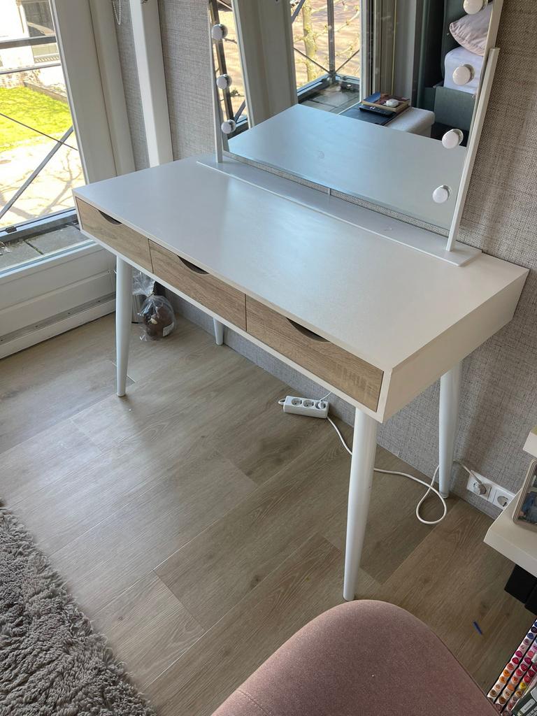 Bureau Montijo - Wit/Bruin - 77,1x110x50 cm, Huis en Inrichting, Overige typen, Met lades, Spaanplaat of MDF, Ophalen of Verzenden