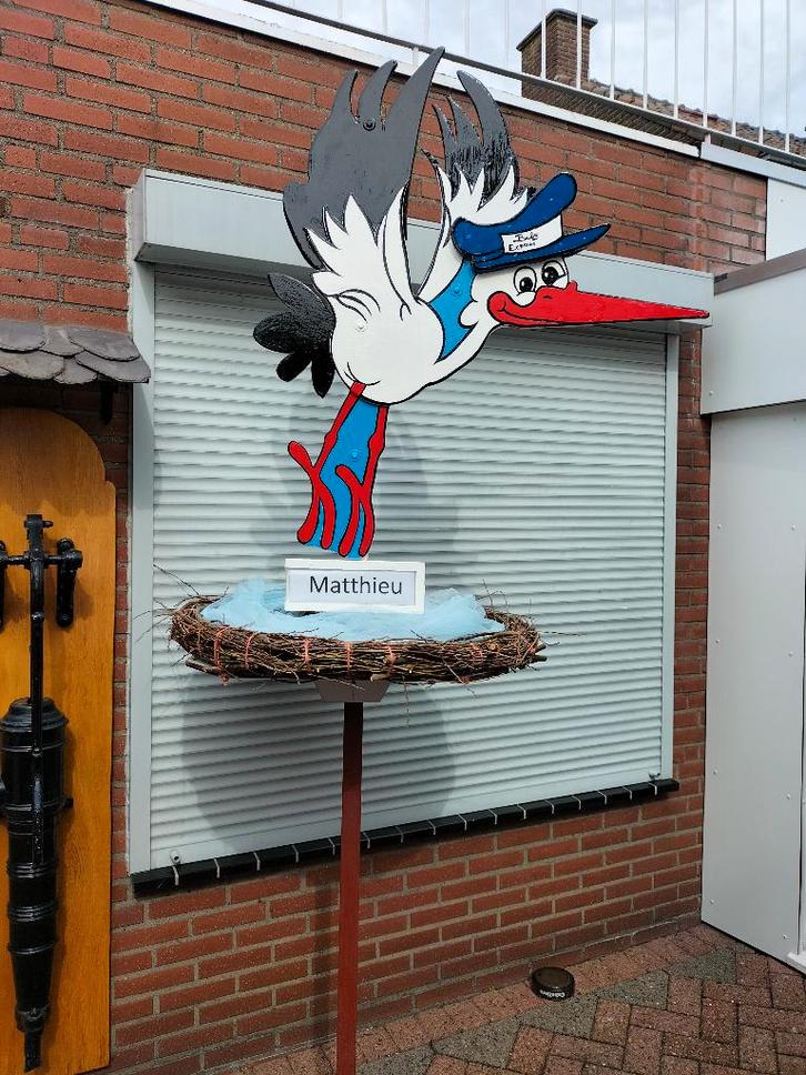 Geboorteborden / Ooievaar baby Express op echt nest van takk, Kinderen en Baby's, Kraamcadeaus en Geboorteborden, Nieuw, Geboortebord