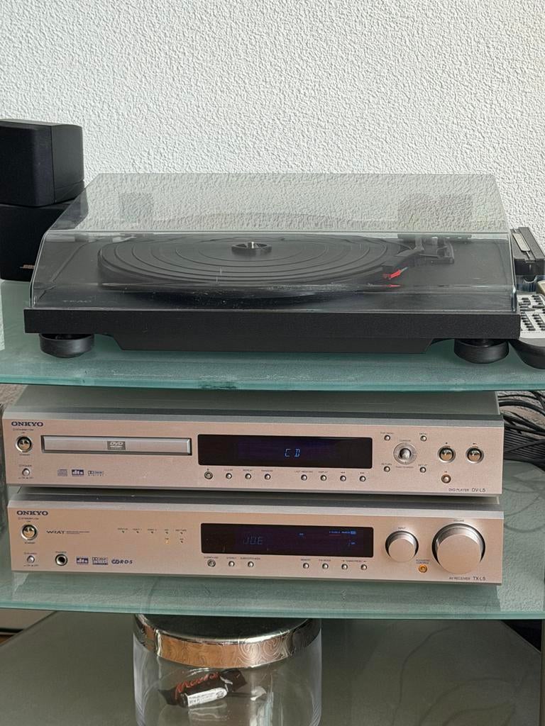 Onkyo platenspeler, Bose boxen en glazen rek, Gebruikt, Losse componenten, Speakers, Ophalen