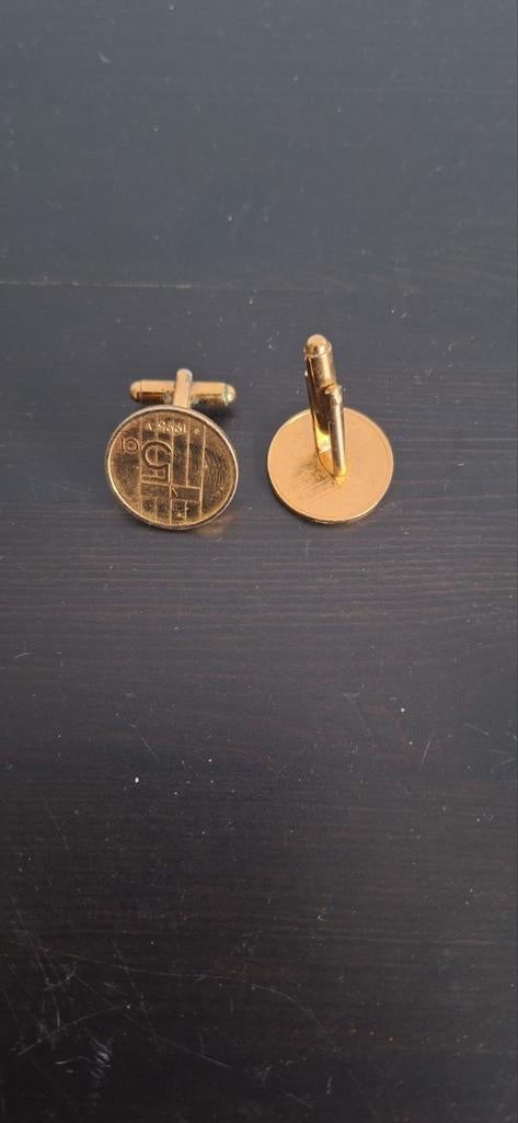 5 cent 1985 manchetknopen aparte stuiver met Beatrix, Ophalen of Verzenden, Zo goed als nieuw, Overige materialen, Verguld