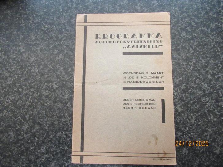 PROGRAMMA ACCORDEON-VEREENIGING AALSMEER- 1930 oa STRADIVARI, Boeken, Geschiedenis | Stad en Regio, Gelezen, 20e eeuw of later