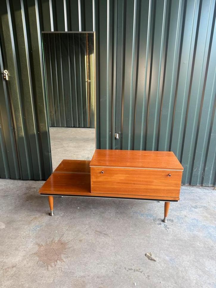 Vintage Teak Kaptafel Lowboard met Spiegel Jaren '70, Huis en Inrichting, Tafels | Kaptafels, Gebruikt, 150 tot 200 cm, 100 tot 150 cm