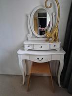 Witte kaptafel met draaibare spiegel en laatjes, Gebruikt, 100 tot 150 cm, Klassiek, Romantisch, Hout
