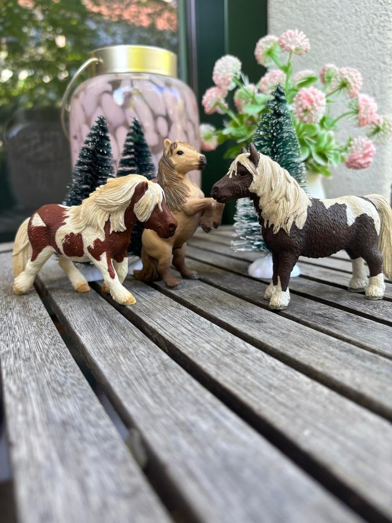 Schleich Shetland Pony's: Merrie, Ruin & Mini Hengst, Ophalen of Verzenden, Zo goed als nieuw